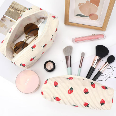 Makeup Bag 3 Pieces Large Capacity Checkered Cosmetic Bag Canvas Travel Toiletry Bag Organizer Cute Makeup Bag Pouch Storage Bag for Women(Beige S...