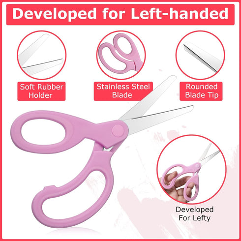 Mudder 3 Pieces Left Handed Scissors Kids Age 8-12 5.9 Inch Back to School Gifts Safety Children Scissors with Blunt Tip Stainless Steel Blades an...