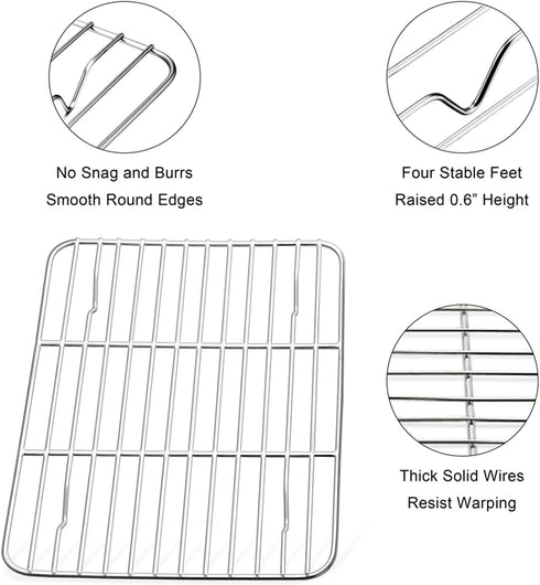 E-far Small Baking Rack Set of 2, Stainless Steel Metal Roasting Cooking Racks, Size – 8.6"x6.2", Non Toxic & Rust Free, Fit for Small Toaster Ove...