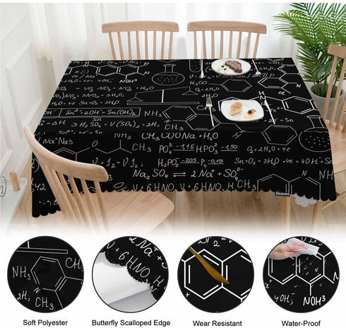 Beabes Tablecloth Chemistry, Chemistry Formulas Laboratory Equipment Rectangular Table Cover Kitchen Table Cloth for Dining Hotel Coffee Parties T...