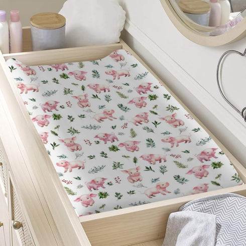 Farm Pink Pigs Boho Leaves Changing Pad Covers Christmas Animals Baby Diaper Change Pad Cover for Boys Girls Soft Breathable Stretch Unisex Diaper...