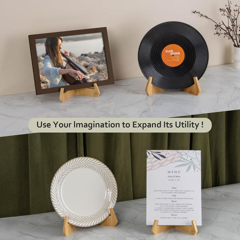 Plate Stands for Display, 8 Inch Plate Holders for Displaying, Bamboo Picture Frame Stand for Tables, Tabletop Easels, Decorative Stand for Platte...