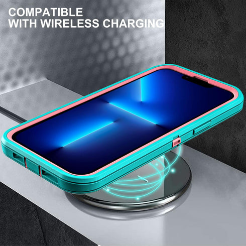 for iphone 13 Pro Max Case, Military Grade 3 in 1 Heavy Duty Shockproof/Drop Proof/Dust Proof Case with 2Pcs Tempered Glass Screen Protector (Aqua...