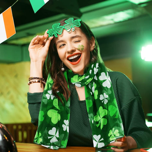 3 Pcs Women's St. Patrick's Day Scarf Long Green Shamrock Scarf Lightweight Irish Clover Silky Scarf Women Sheer Wrap Shawls Holiday Outfits Costu...