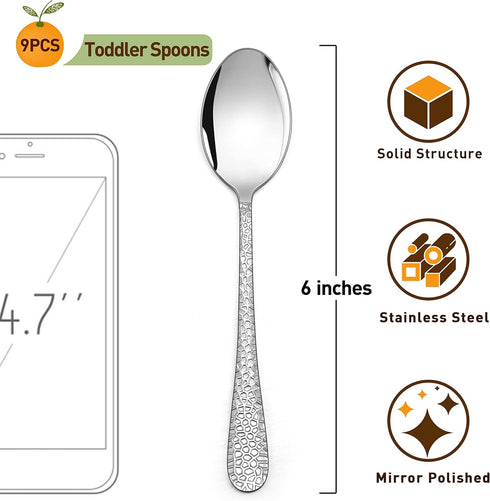 9-Piece Stainless Steel Kids Spoons, HaWare Toddler Flatware, Kids Silverware Preschooler Utensils, Baby Spoons for Self Feeding, Mini Cutlery Set...