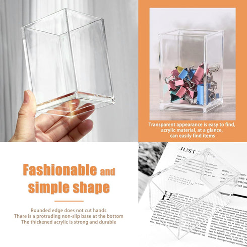 Cerpourt 3 Pack Clear Acrylic Makeup Brush Holder,Acrylic Cosmetic Brushes Storage Organizer,Pencil Pen Holder Cup for Desk,Modern Design Desk Acc...