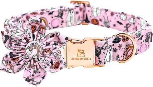 Lionheart glory Halloween Dog Collars with Flower Fall Dog Collar Pink Collar Flowers Girl Boy Pet Collar for Medium Dogs Duty Adjustable Flower D...