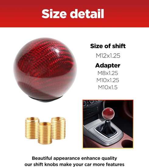Universal Shifter Knob,Automatic Shift Knob Gear Shift Knob,Round Carbon Fiber Shift Knob with 3 Aluminum Adapter,Car Shift Lever Stick Shift Knob...