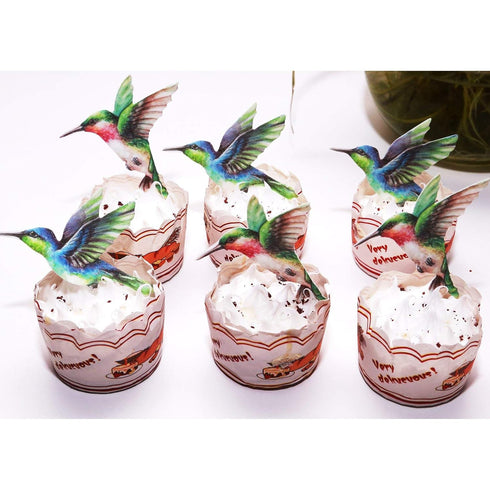 GEORLD Edible Cupcake Topper Wafer Hummingbird Cake Bird Decoration by Wafer Paper,12 Counts,Flat not 3D...