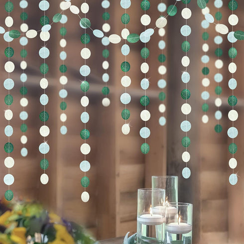 Cheerland Sage Green Garland Mint Blue White Circle Polka Dots Streamer Hanging Party Decorations for Kids Birthday Baby Shower Spring Engagement ...