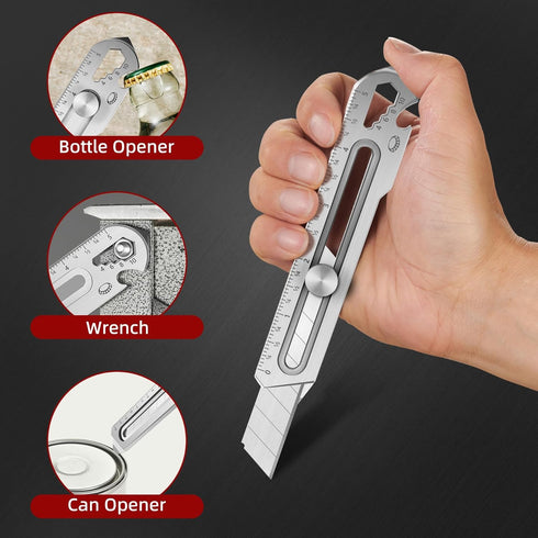 7-In-1 Mutipurpose Utility Knife, Stainless Steel Retractable Box Cutter, Heavy Duty Snap off Cutter Knife with 10PC 18MM SK5 Blades, Safety Lock ...