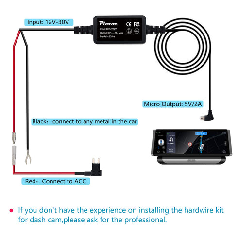 Dash Cam Hardwire Kit, Micro USB Hard Wire Kit for Dashcam, 12V-24V to 5V Car Dash Camera Charger Power Cord, Gift 4 Fuse Tap Cable and Installati...