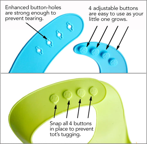 2-Pack Waterproof Silicone Baby Bib Lightweight Comfortable Easy-Wipe Clean (Green/Blue, Small)...