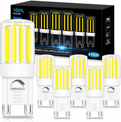 G9 LED Bulb Dimmable, Daylight White 6000K COB G9 LED Bulb, 5W G9 Base Light Bulbs 40W 50W T4 Halogen Equivalent, Bi Pin Base G9 Chandelier Lighti...