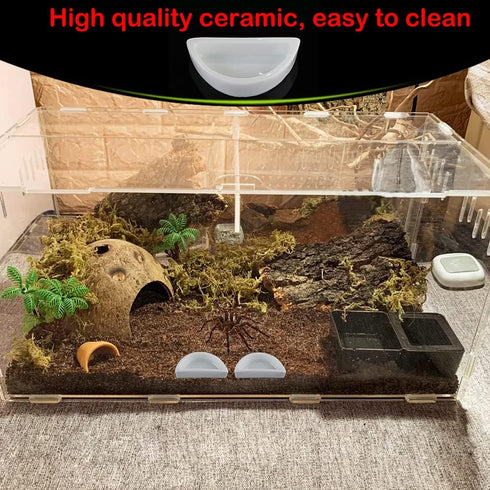 6 Pcs Spider Micro Water Bowl Hermit Crab Mini Ceramic Dish for Spider Hermit Crab Tarantula Millipede (Semicircle Shape)...