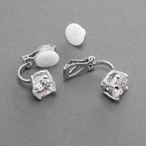 Mariell Cubic Zirconia Crystal Wedding Clip On Stud Earrings for Women, 2 Carat CZ Jewelry For Brides...