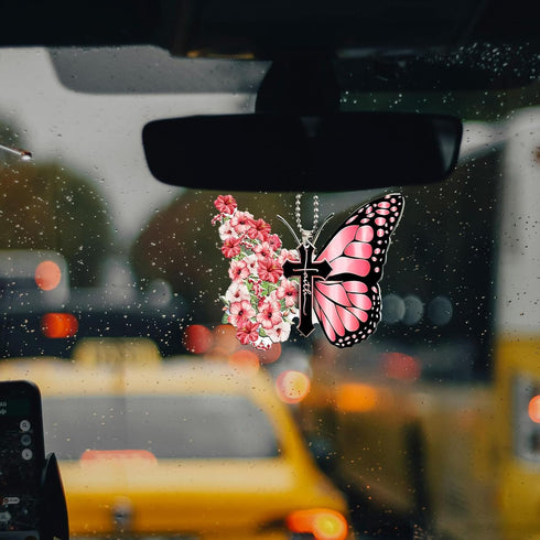 Cute Butterfly Car Hanging Ornament, Acrylic Car Rear View Mirror Charms, Bag Keychain Accessory Cross Car Interior Ornament...