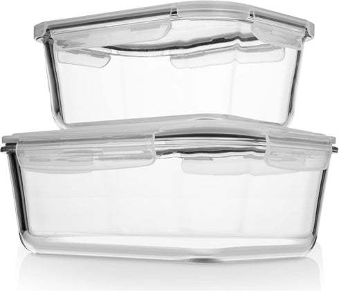 Razab 4 Pc (2700ML/ 91 Oz & 1520ML/ 51 Oz) Airtight Large Glass Food Storage Containers with Lids - BPA Free, Leak Proof Meal Prep Containers (2 C...
