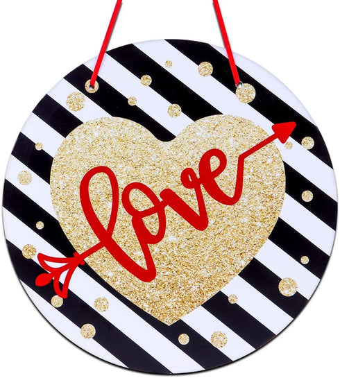 SICOHOME 10" Heart Wall Hanging Sign, Valentine's Day Decor, Red, Black, Neon, Round, Love Theme, Romantic Style, PVC Material, Wall/Ceiling/Windo...