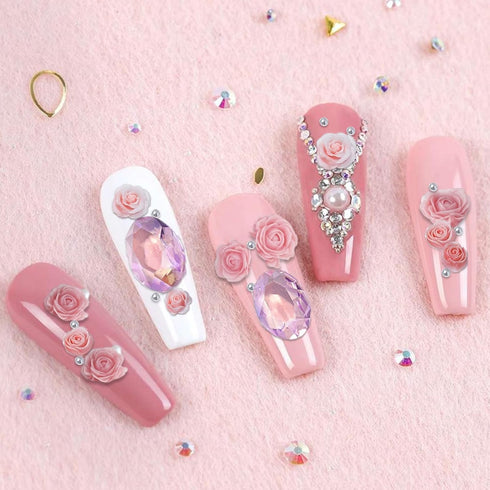 Colorful Rose Flower 3D Nail Rhinestone Jewelry Mixed Pearl Beads Nail Arts Charms Party DIY Craft Supplies...