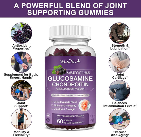 Glucosamine Chondroitin Gummies - Extra Strength Joint Support Supplement with MSM & Elderberry for Natural Joint, Antioxidant Immune Support for ...