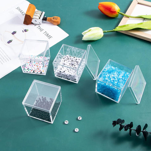 6 Packs Clear Acrylic Plastic Box, Acrylic Boxes with Lids, Small Square Plastic Containers 2.1''×2.1''×2.2'', Plastic Square Boxes for Candy, Pil...
