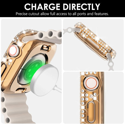 NewWays 2-Pack 2 in 1 Waterproof Bling Case for Apple Watch 40mm Screen Protector, Full Glitter Diamond Rhinestone Protective Bumper Face Cover fo...