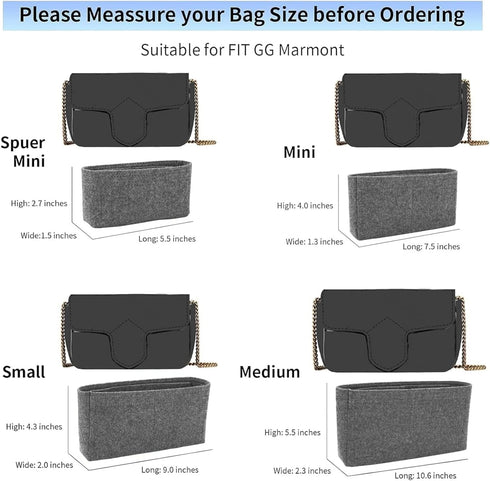 Felt Insert Purse Organizer with Zipper fit GG Marmont Matelasse Shoulder Bag, Organizer Handbag Tote Liner Pouch for Women Inner Bladder Bag Stor...