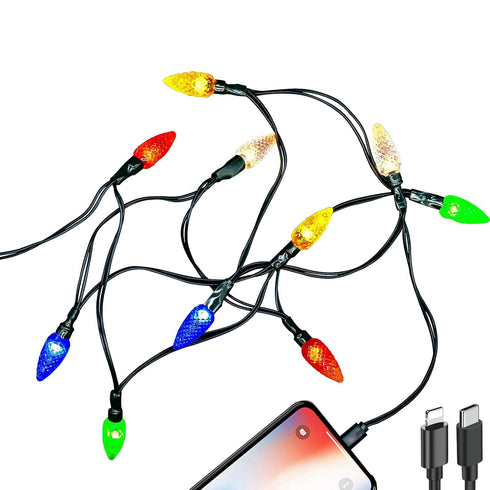 2 Pack Christmas Light Phone Charging Cable USB-C to Light-ning Charger Cord 4.5 FT/10 LED Festive Bulb Cables Compatible with iPhone 6-12/13/14 P...