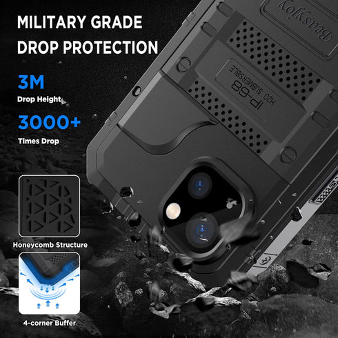 Beasyjoy for iPhone 14 Case Waterproof, Metal Heavy Duty Full Body Protective Case with Built-in Screen Protector, Military Grade Shockproof Dustp...