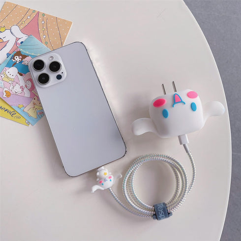 3D Cute Cartoon Charger Protector Case - Compatible for Apple 20W USB-C Power Adapter and Lightning Cable (White Dog)......
