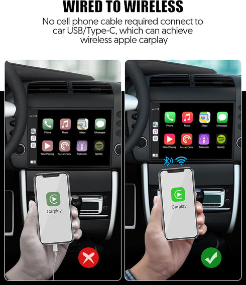 BAKEN CarPlay Wireless Adapter for Factory Wired CarPlay 2024 Upgrade Plug & Play Dongle Converts Wired to Wireless Fast and Easy Use Fit Compatib...