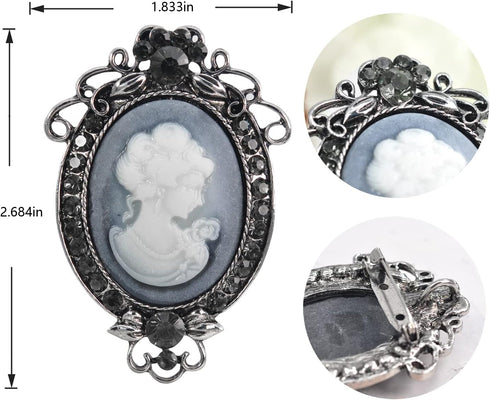Gyn&Joy Vintage Inspired Cameo Victorian Lady Maiden Crystal Rhinestone Flower Brooch Pin BZ091...