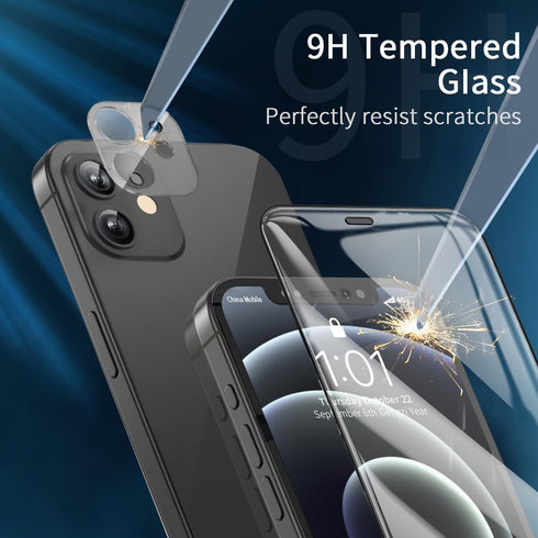 5 in 1 Case for iPhone 12 Pro 6.1-Inch with Tempered Glass Screen Protector and Camera Lens Protector, Equiped with Auto Installation Tool Non-Yel...