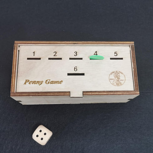 Penny Game - Fun Board Game Works with Pennies, Get Rid of Coins to Win, Coin Game Wood Box for 2-6 Players, Simple + Strategic Dice Games...