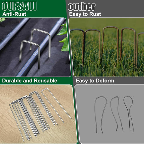 12 Inch 11 Gauge Galvanized Landscape Staples Stakes for Decoration, 12/25/100pcs Garden Metal Stakes for Weed Barrier Fabric, Fence Stakes, Tent ...
