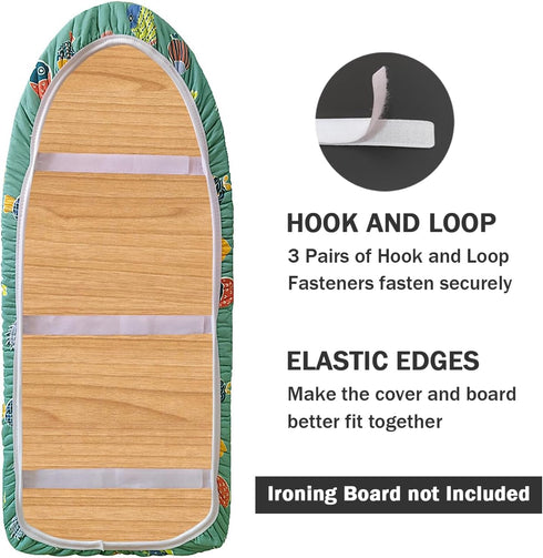 12.5" x 30" Small Tabletop Ironing Board Cover and Pad,3 Pairs of Hook and Loop Fastener Straps,Elastic Edges,Cotton Mini Iron Board Cover with Sc...