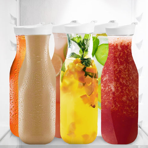 DilaBee Water Carafe with Lids - 50 Oz - Plastic Juice Pitcher Carafes for Mimosa Bar, Milk, Smoothie, Iced Tea - Drink Containers for Fridge - Fo...