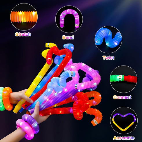 12 PCS Light Up Glow Pop Tubes, Neon Glow Sticks Party Favors for Kids 3-8-12, Fidget Stress Relief Toys, Toddlers Goodie gift Bag Stuffer Fillers...