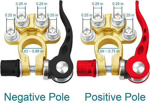 2PCS Battery Terminal Connectors, 4 Way Quick Release Disconnect Battery Terminals, Positive Negative Battery Cable Ends for SAE/JIS Type A Posts ...