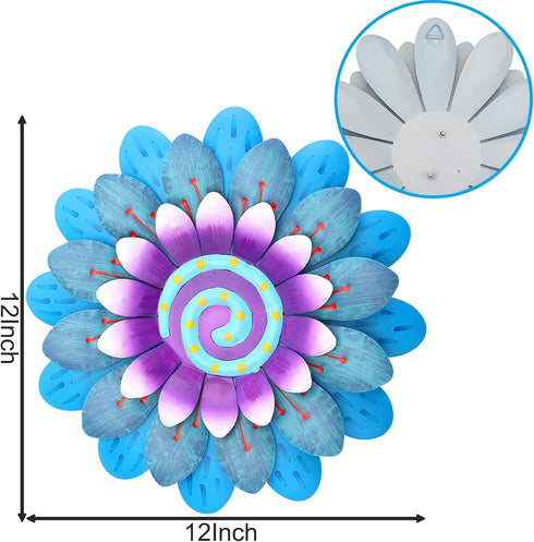 LITIALLY Outdoor Metal Flower Wall Art Garden Decor Cute Flowers Decorations Hanging for Outside Yard Porch Lawn Blue 12x12 inches...