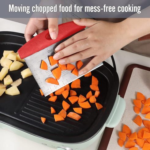 Ourokhome Dough Pastry Bench Cutter Scraper, Stainless Steel Pizza Cutter for Kitchen Baking, Dishwasher Safe, Anti-Wear Laser-Engraved Measuring ...