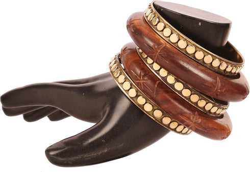 Touchstone New Indian Masterly Handcrafted Embedded Work Natural Crafted Wood Floral Brass Fine Workmanship Designer Jewelry Style Statement Brace...