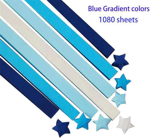 1080 Sheets Origami Star Paper Blue Strips Double Sided Lucky Star Decoration Folding Paper for DIY Hand Art Crafts, School Teaching Supplies (blu...