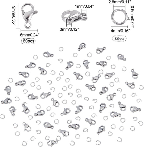 PH PandaHall 60pcs 304 Stainless Steel Lobster Clasps with 120pcs 4mm Open Jump Rings Jewelry Clasp Connector Bracelet Clips Closures for Earring ...