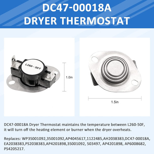 AMI PARTS DC96-00887C DC96 00887A Thermostat&DC47-00018A&DC32-00007A&DC47-00016A Thermostat Dryer Kit Dryer Thermistor Thermal Fuse Compatible with Samsung lG Kenmore Dryers