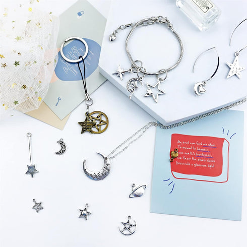 JIALEEY Celestial Mixed Sun Moon Star Charms, Wholesale Bulk Lots Antique Alloy Charms Pendants DIY for Necklace Bracelet Jewelry Making and Craft...