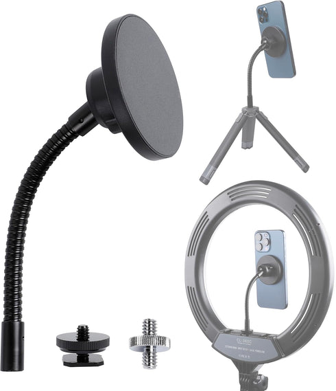 Super Magnetic Phone Holder for Ring Light and Tripod Stand with 1/4'' and Hot Shoe Adapter, Flexible Cell Phone Tripod Mount Adapter for MagSafe ...