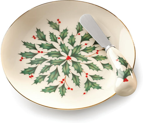 Lenox 863652 Holiday Cheese Plate and Knife Set, Christmas Hosting...