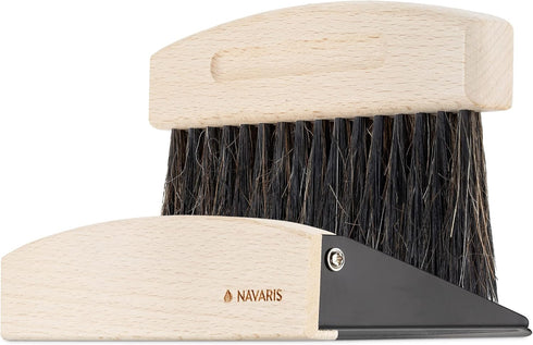 Navaris Small Dustpan and Brush Set - Wooden Mini Dust Pan Brush for Sweeping Table Tabletop - Compact Horsehair Brush for Sweeping Countertop - B...